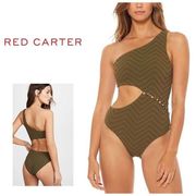 New. Red Carter Asymmetric green swimsuit. MSRP $162. Small