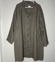 Garnet Hill brown relaxed 100% linen button front top coat women’s plus size 18