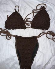 SheIn  Textured Quilted Brown Bikini Set