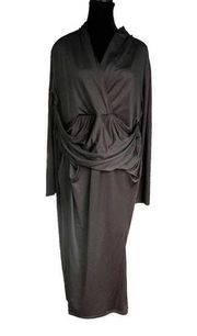 Rachel Roy Black Long Sleeve Stretch Dress Size 2X Flattering Draped Waist