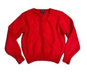 Venesha 80% Angora Long Sleeve RUBY RED Sweater Womens Size Small V-neck Fuzzy