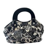 Relic Black and White Floral Wood Handle Handbag