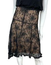 BCBGMaxAzria FairyCore floral black nude lace A-line knee skirt 2