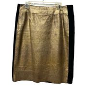 Maxazria gold black 100% leather pencil skirt metallic size 6