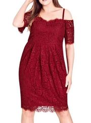 City Chic Lace Amour Dress in Red Rose Sz 20