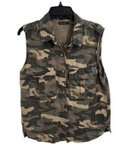 Bershka Camouflage Sleeveless Button Front Top Small New