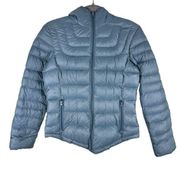 Bernardo Blue Hooded Lightweight Full Zip Packable Nylon Jacket Pockets Size S