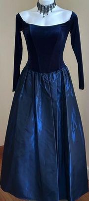 Jessica McClintock Ball Gown Blue Metallic Velvet Taffeta Tulle Dress Sz 4
