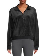 S2 Avia Black 1/4 Zip Velour Pullover Sweatshirt Size Small