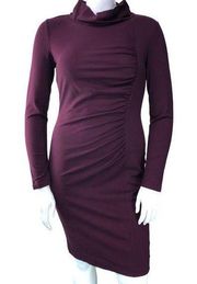 Lafayette 148 Womens Size 8 Sheath Dress Ruched Detail Cowl Neck Stretch Purple