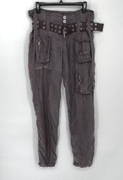Pete & Greta By Johnny Was Women's Y2K Cupra Poplin Cargo Pants NEW Size 4 Gray