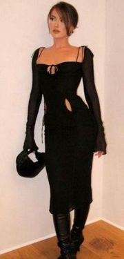 House of CB Dress OPHELIA BLACK CUTOUT MIDI DRESS size Medium NWOT