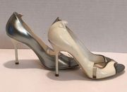 STELLA McCARTNEY**** JUST REDUCED****WHite Patent Silver Leather PEEP Size 6.5M
