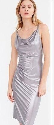 Rare London Urban Outfitters metallic silver formal backless draped dress
