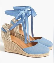 NIB J Crew Factory Chambray ankle-wrap espadrille wedges