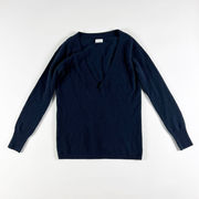 Club Monaco 100% Cashmere Stretch Knit V Neck Long Sleeve Pullover Sweater Blue