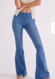 Free People Penny denim pull on elastic waist flares