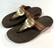 Fitflop Walkstar Bronze Slip On Wedge Thong Toe Sandals