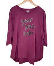 maroon 3/4 sleeve graphic t-shirt “your loss babe” size 22/24