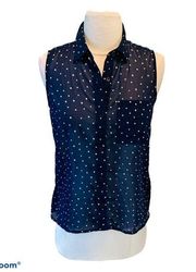 Jessica Simpson Polka Dot Top Navy Button Down XS