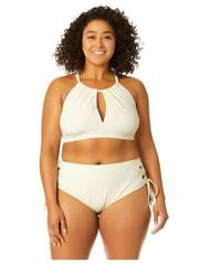 Nwt Time And Tru Women's Cream Pique Key Halter Swim Top bottom size 3X 24w-26w