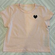 Strut This Women’s Pink Cropped T-Shirt with Black Embroidered Heart, One Size