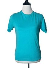 Versace Women's Sweater Jeans Couture Knit Top Short Sleeve Blue Teal Size XL