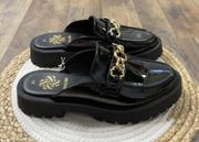 Sam & Libby Black Patent Chunky Lug Sole Mules Loafers Size 7.5 NEW No Box