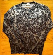 Jones New York Sport Size XL Button Front Long Sleeve Cardigan Sweater Filigree‎