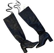 NWT  Over the Knee Leather Sz 36 Boots Tie Block Heel Pointed Toe