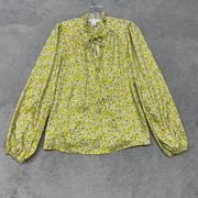 Cupcakes and Cashmere Cupcake and Cashmere Top Womens XS Yellow Pink Floral Ruffle Neck Long Sleeve