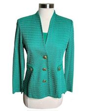 Misook Blazer Jacket Tank Top Set Womens XS Petite Green Textured Gold Buttons