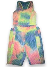 Rainbow Tie Dye Leggings / Joggers and Sports Bra Set TikTok Outfit Size Medium