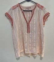 Calypso St. Barth Pink Embroidered Sequin Short Sleeve Top Size Small