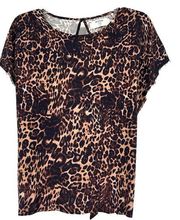 One Teaspoon Leopard Print Open Back Top Short Dolman Sleeves Frayed Hem Size S