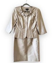 Adrianna Papell Evenings Essentials Silk Skirt Suit Size 10 Champagne Wedding