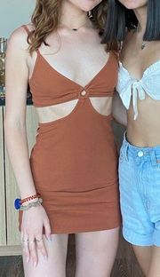 Brown Orange Cut Out Dress