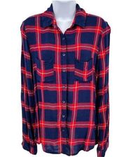 Blue Rain Plaid Open Back Button Up Long Sleeve Shirt Small