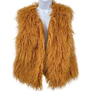 Lisa International Shag Fur Sleeveless Retro Vest Golden Yellow Large