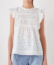 Rails Filomena Flutter Sleeve Blouse in White Bluebell Eyelet Size Large