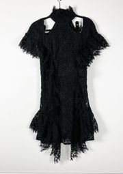 NEW Stevie May Antica Allover Lace Crochet Asymmetrical Mini Cut Out Black Dress