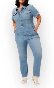 NEW $169 Good American Blue Denim Fit For Success Jumpsuit