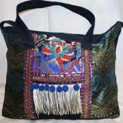 Denim Messenger Bag Ethnic Embroidery Travel Carry On Weekender Lg Tote Fringes

