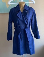 Xs petite dark navy trench coat with tie belt  blue marbled buttons