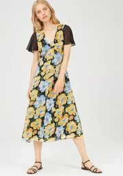 Club Monaco Coran Floral Flutter Sleeve Cutout Back Midi Dress Size 4 NWT