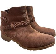 TEVA Delavina Suede Ankle Boot Western Braid Light Brown Size 39.5/8.5