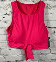 Vince Camuto Tie Front Cropped Swim Top High Neck & Back Dragon Fruit Pink M NWT