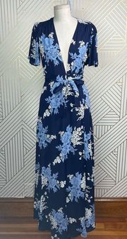 Privacy Please Plaza Floral Wrap Maxi Dress Athena Blue Size US XS