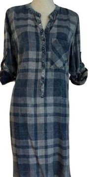 ANTHROPOLOGIE CLOTH & STONE Chambray Plaid Blue Shirt Dress Women’s Size S
