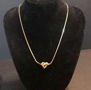 vintage gold tone crystal rhine stone heart knot necklace